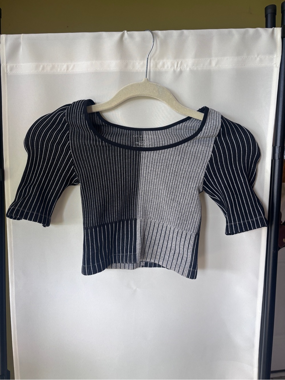 Free People Black & Gray Patchwork Ribbed Crop Top
